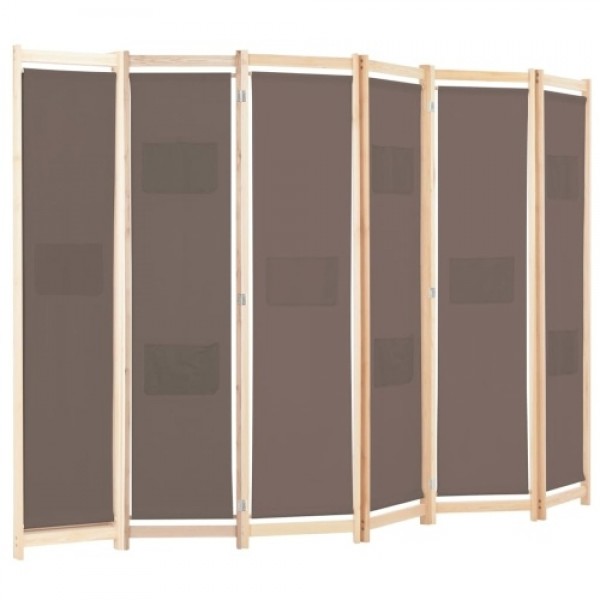 6-Panel Room Divider Brown 94.5"x66.9"x1.6" Fabric