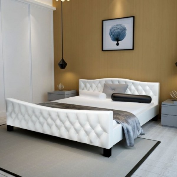 Double bed with memory foam mattress white 140x200 cm