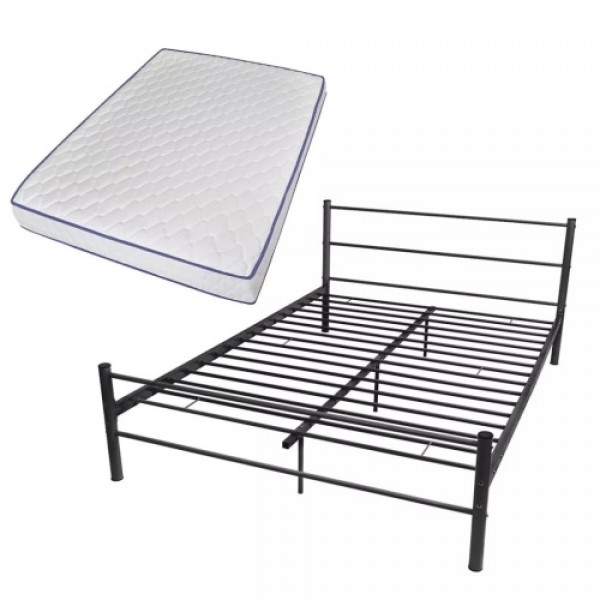 Double bed with memory mattress metal black 140x200 cm