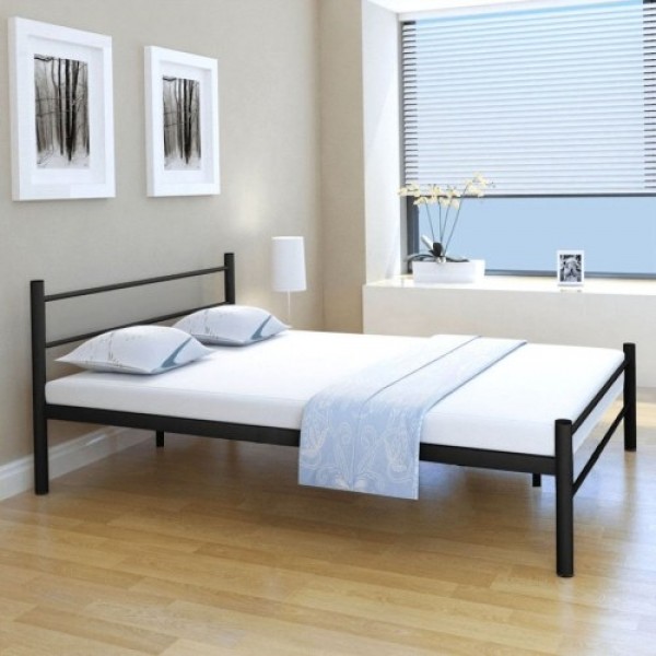 Double bed with memory mattress metal black 140x200 cm