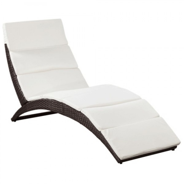 Foldable Sun Lounger with Cushion Poly Rattan Brown