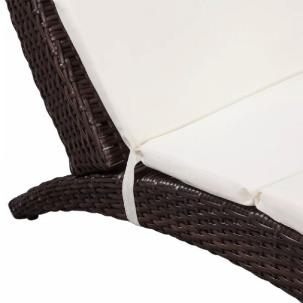 Foldable Sun Lounger with Cushion Poly Rattan Brown