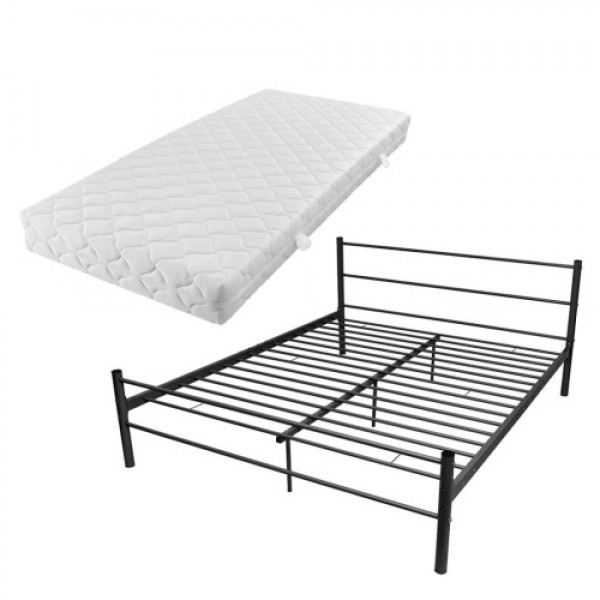 Double bed with mattress metal black 180x200 cm