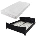 Double bed with mattress imitation leather black 180x200 cm