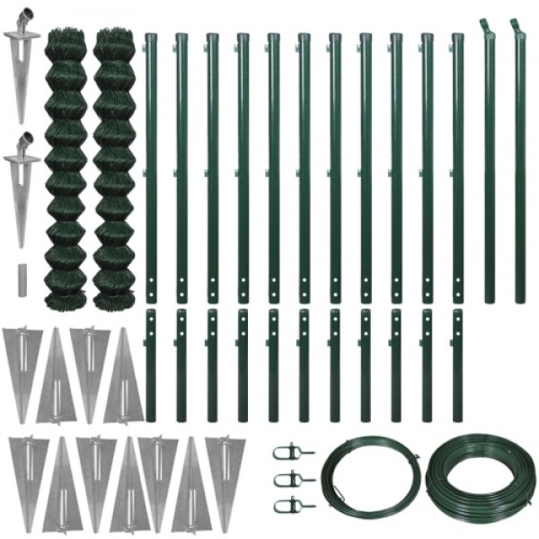 Chain-Link Fence Set with Spike Anchors 1,97x25 m Green