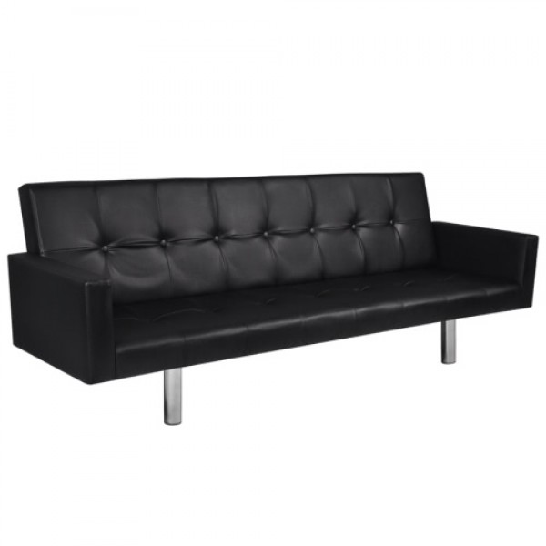 Artificial Leather Sofa Bed with Armrests Black