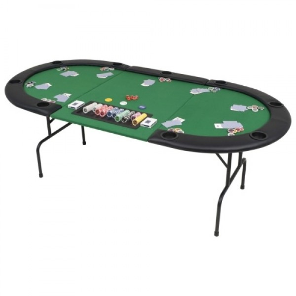 9-Player Folding Poker Table 3 Fold Oval Green