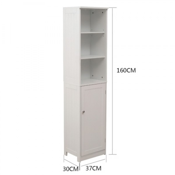 Floor Bathroom Cabinet Multifunctional Bathroom Storage Organizer with Door 3 Tier Shelf Wooden Rack Stand Cabinet White