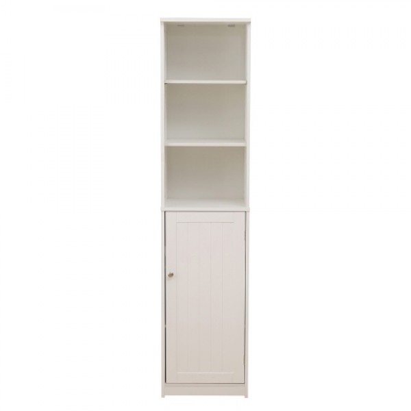 Floor Bathroom Cabinet Multifunctional Bathroom Storage Organizer with Door 3 Tier Shelf Wooden Rack Stand Cabinet White