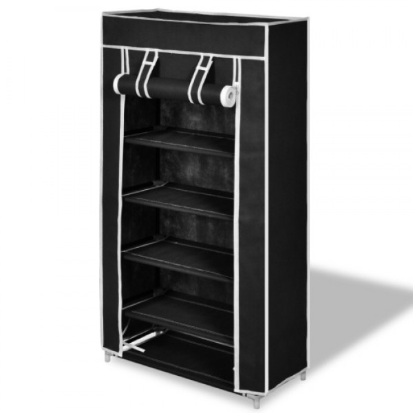 Fabric Shoe Cabinet with Cover 23" x 11" x 42" Black