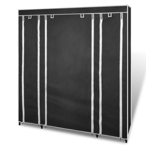 Fabric Wardrobe with Compartments and Rods 17.7"x59"x69" Black