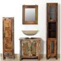 Reclaimed Solid Wood Vanity Cabinet Set with Mirror &amp; 2 Side Cabinets