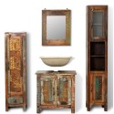 Reclaimed Solid Wood Vanity Cabinet Set with Mirror &amp; 2 Side Cabinets