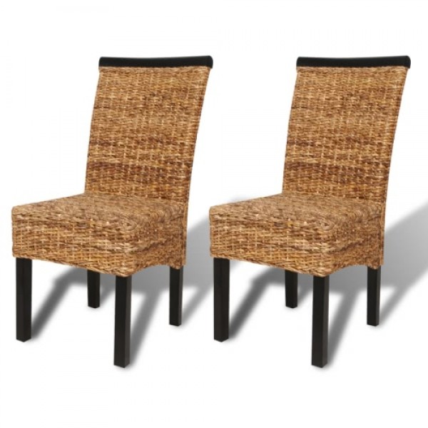 Brown Abaca Handwoven Rattan Side Chair Set 2 pcs