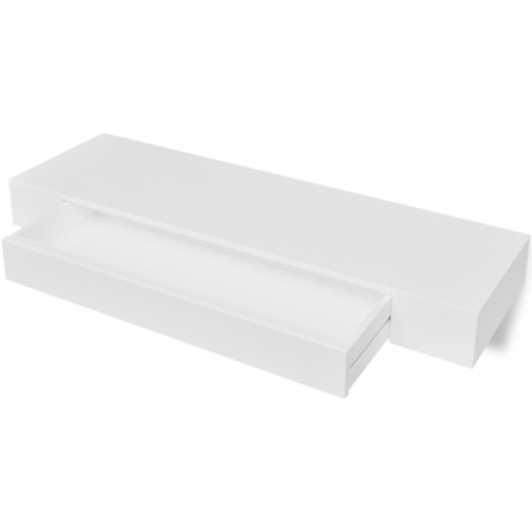 Shelf for walls with drawer, White MDF for Books / DVD