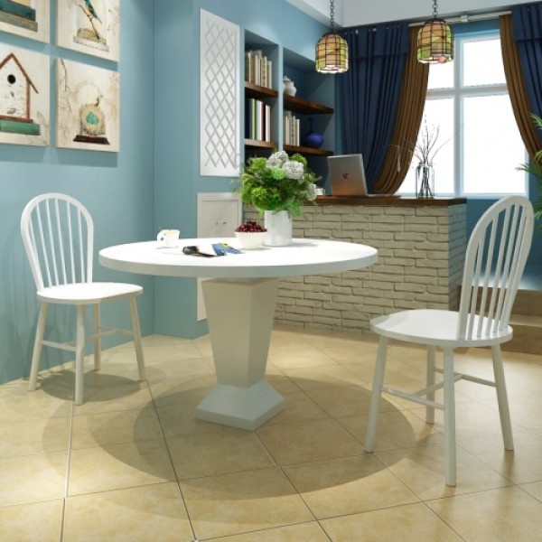 2 Wooden Dining Chairs Round White