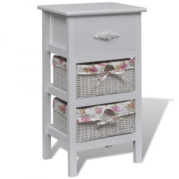 White Cabinet with 1 Drawer and 2 Baskets Wood