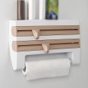 3 in 1 Kitchen Storage Rack Plastic Wrap Cling Film Foil Dispenser Film Storage Rack Cutter Paper Towel Holder Roll Paper Towel 