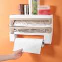 3 in 1 Kitchen Storage Rack Plastic Wrap Cling Film Foil Dispenser Film Storage Rack Cutter Paper Towel Holder Roll Paper Towel 