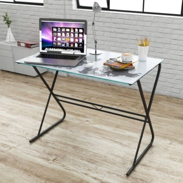 Mordern Glass Desk with World Map Pattern