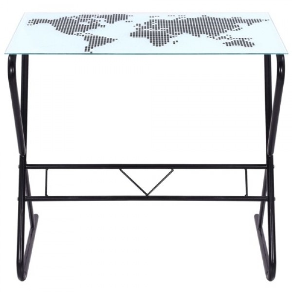 Mordern Glass Desk with World Map Pattern