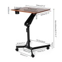 Height Adjustable Standing Laptop Desk Corner Table Bedside Table Pneumatic Desk Sit and Stand Desk with Lockable Casters Cup Ho