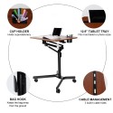 Height Adjustable Standing Laptop Desk Corner Table Bedside Table Pneumatic Desk Sit and Stand Desk with Lockable Casters Cup Ho