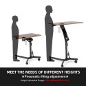 Height Adjustable Standing Laptop Desk Corner Table Bedside Table Pneumatic Desk Sit and Stand Desk with Lockable Casters Cup Ho