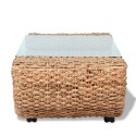 Hand Woven Coffee Table Water Hyacinth with Glass Top