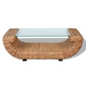 Hand Woven Coffee Table Water Hyacinth with Glass Top