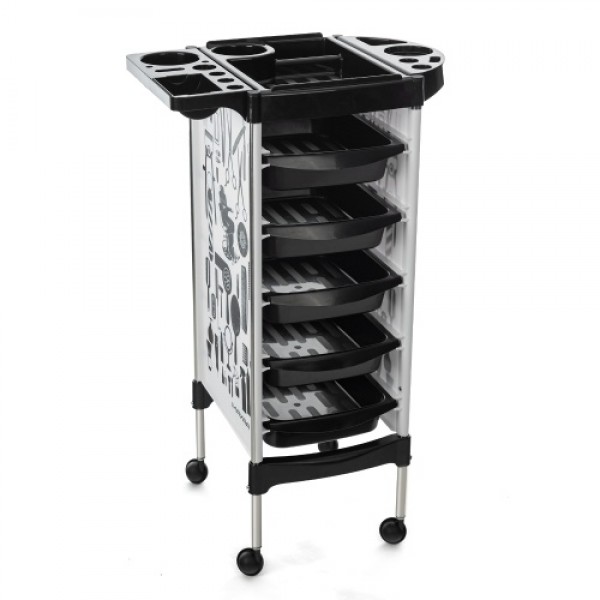 Salon Rolling Trolley Cart with 5 Slide-Out Drawers Foldable Appliance Holders SPA Hairdressing Trolley