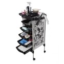 Salon Rolling Trolley Cart with 5 Slide-Out Drawers Foldable Appliance Holders SPA Hairdressing Trolley