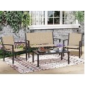 4 Pieces Patio Furniture Set, Outdoor Conversation Sets for Patio, Lawn, Garden, Poolside with A Glass Coffee Table, Beige