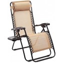 Zero Gravity Chair with Side Table, Set of 2, Relaxing, Cup Holders|Arm Rest|Foldable, Alloy Steel, Beige