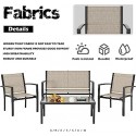 4 Pieces Patio Furniture Set, Outdoor Conversation Sets for Patio, Lawn, Garden, Poolside with A Glass Coffee Table, Beige