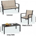 4 Pieces Patio Furniture Set, Outdoor Conversation Sets for Patio, Lawn, Garden, Poolside with A Glass Coffee Table, Beige