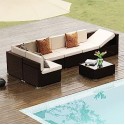 Outdoor Sectional Furniture for 7,Wicker Patio Furniture,All-Weather Brown PE Rattan Sectional Sofa, Conversation Set with Suntan Washable Cushions Covers and Coffee Table for Garden Poolside