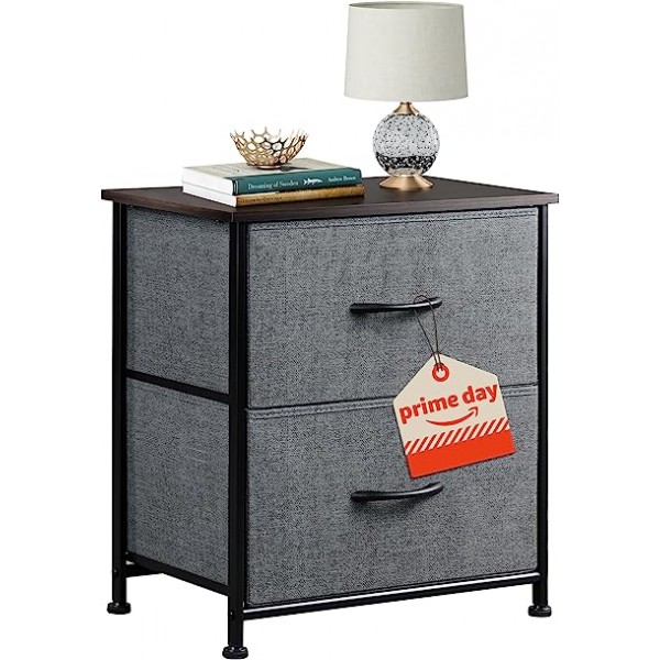 Nightstand, 2 Drawer Dresser for Bedroom, Small Dresser with 2 Drawers, Bedside Furniture, Night Stand, End Table with Fabric Bins for Bedroom, Closet, Entryway, Nursery, College Dorm, Dark Grey