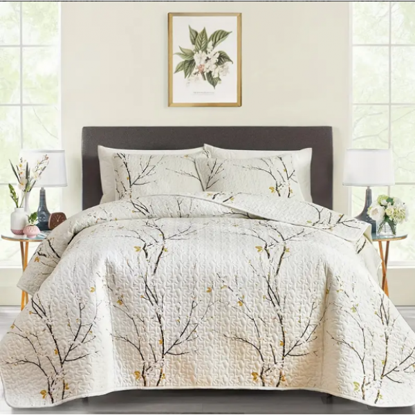 3pcs/set Pattern Flower Black Branch Bedspread Set (1*Bedspread + 2*Pillowcase Without Filler), Soft Breathable And Comfortable Bedding Set For Bedroom Dorm Room