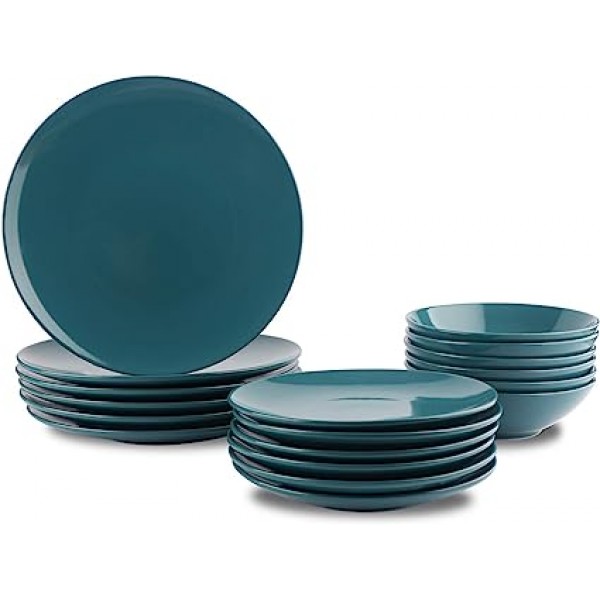 18-Piece Stoneware Dinnerware Set - Deep Teal, Service for 7