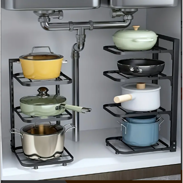 1 Set Pots And Pans Organizer For Cabinet, Heavy Duty Pot Organizer Rack For Under Cabinet, Adjustable And Snap-on Pot Rack, Kitchen Accessories