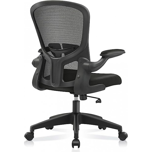 Ergonomic Desk Chair with Adjustable Height, Swivel Computer Chair with Lumbar Support and Flip-up Arms, Backrest with Breathable Mesh (Black)