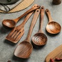 5-Piece Teak Wooden Cooking Utensil Set - Perfect for Wok, Soup, and More!