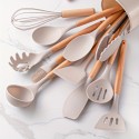 12pcs, Silicone Utensil Set, Khaki Kitchen Utensil Set With Wooden Handle, Safety Cooking Utensils Set, Non-Stick Kitchen Tools Set, Washable Modern Cookware, Kitchen Stuff, Kitchen Gadgets