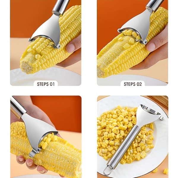 2pc Stainless Steel Corn Planer, Corn Peeler, Cob Remover Tool With Ergonomic Handle, Kitchen Gadgets